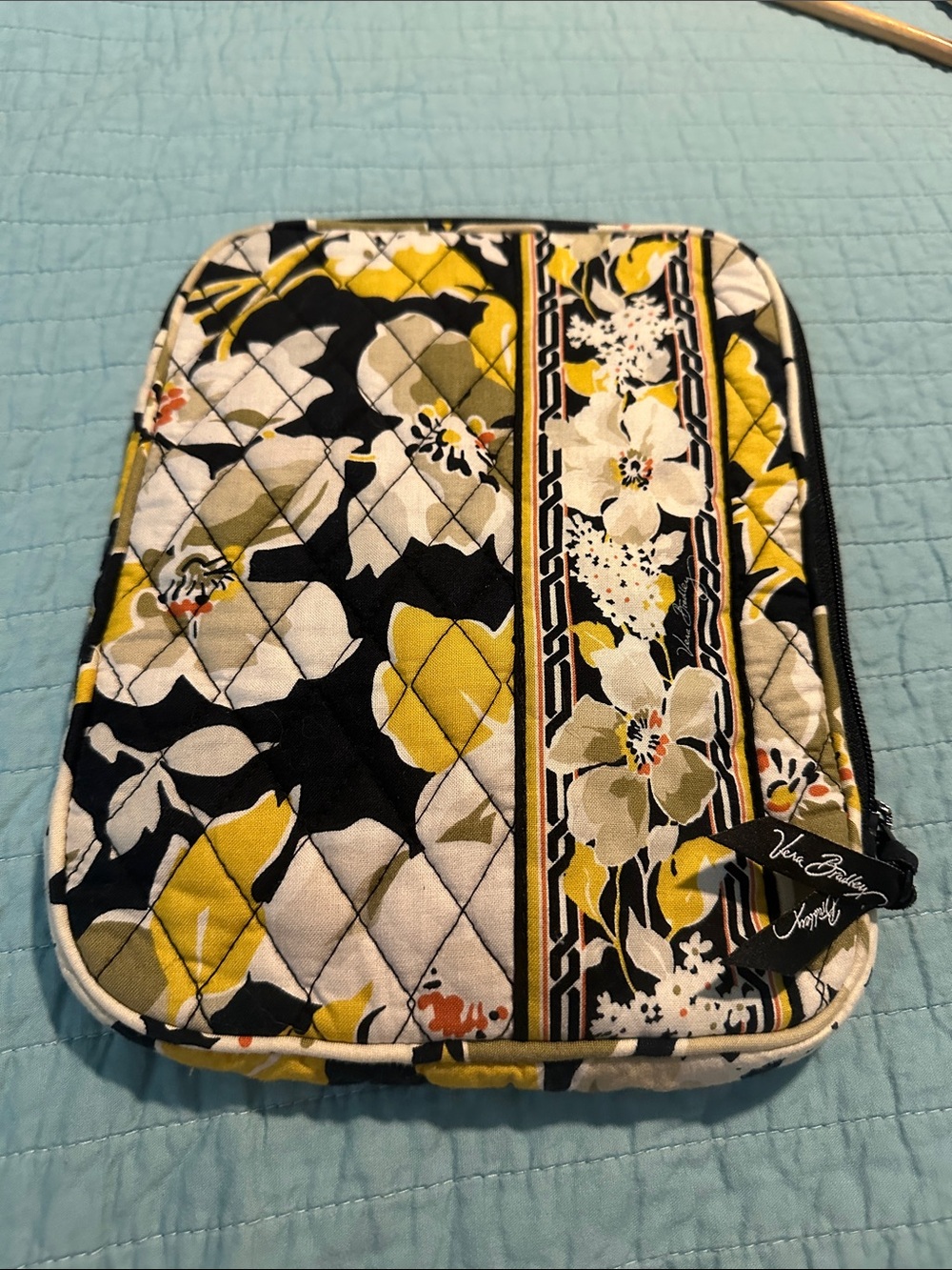 Vera Bradley Quilted Tablet Sleeve in Black, Yellow, White Floral